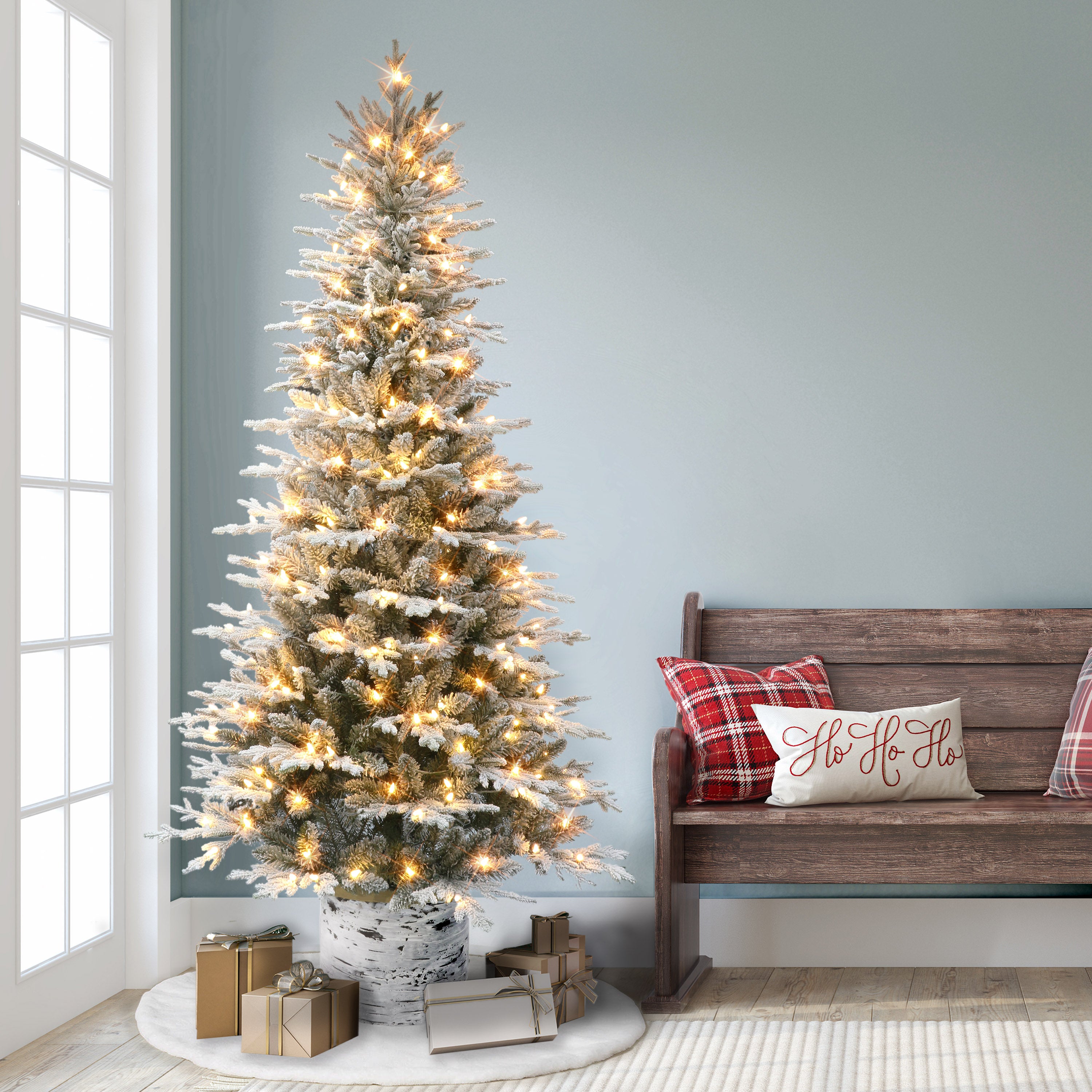 7.5ft Pre-lit Potted Flocked Arctic Fir Christmas Tree